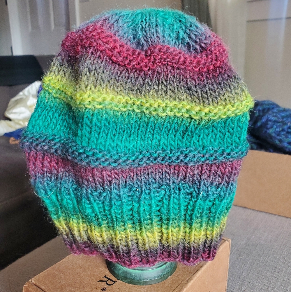 Hand Knit Wool Hat - Bright Multicolor